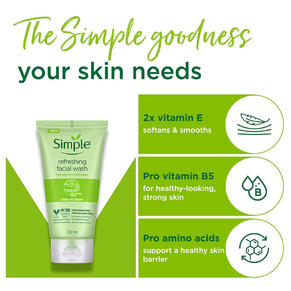 Simple Kind to Skin Refreshing Facial Wash with Vitamin B5+E  