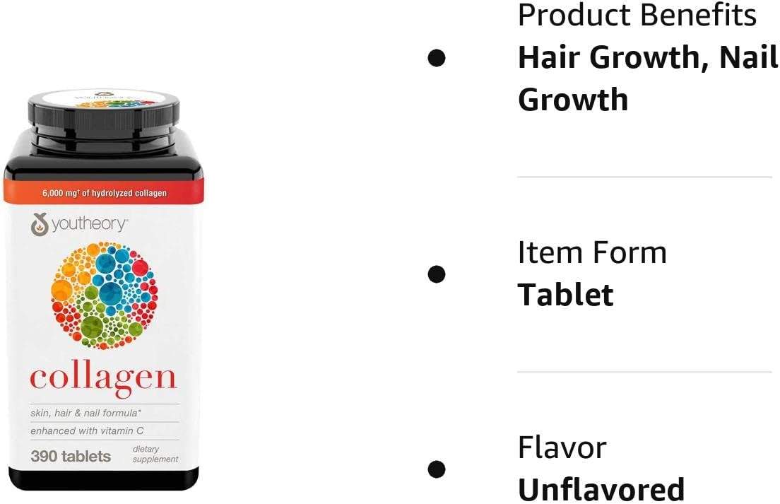 Youtheory Collagen+Biotin Skin, Hair & Nail Formula 390 Tablets  