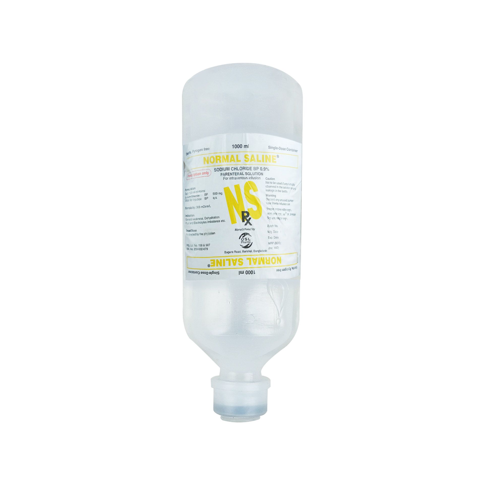 Normal Saline IV 1000ml (OSL) 0.90% Injection