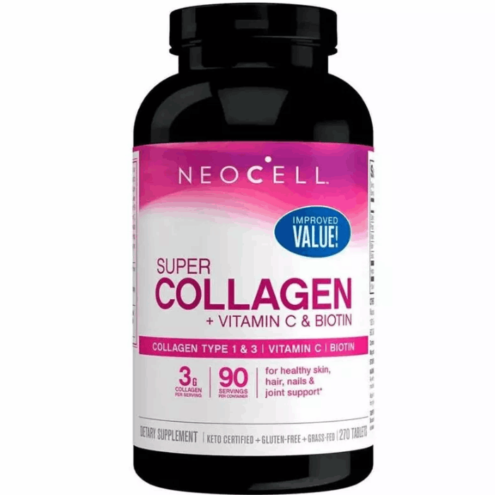 NeoCell, Super Collagen, with Vitamin C and Biotin, High Dose, 270 Tablets, Laboratory Tested, Gluten Free, Soy Free, GMO Free  