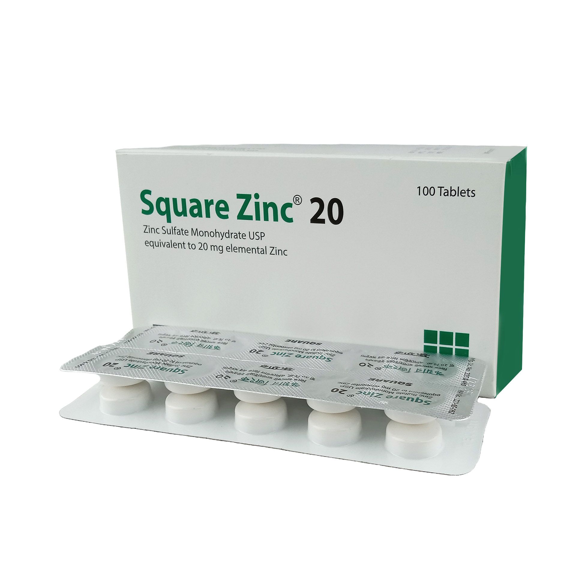 Square Zinc 20mg Tablet