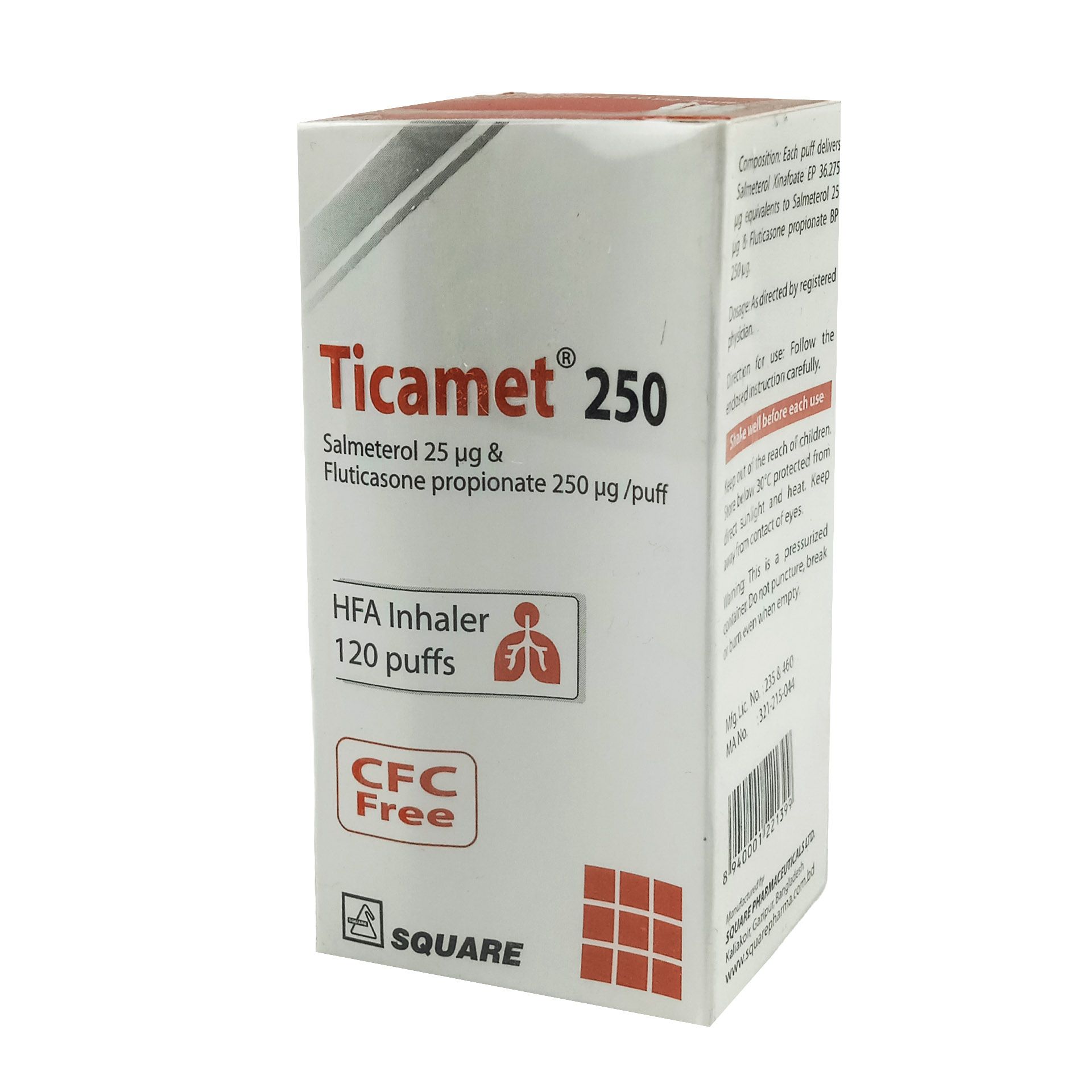 Ticamet HFA 250 Inhelar 25mcg+250mcg Inhaler