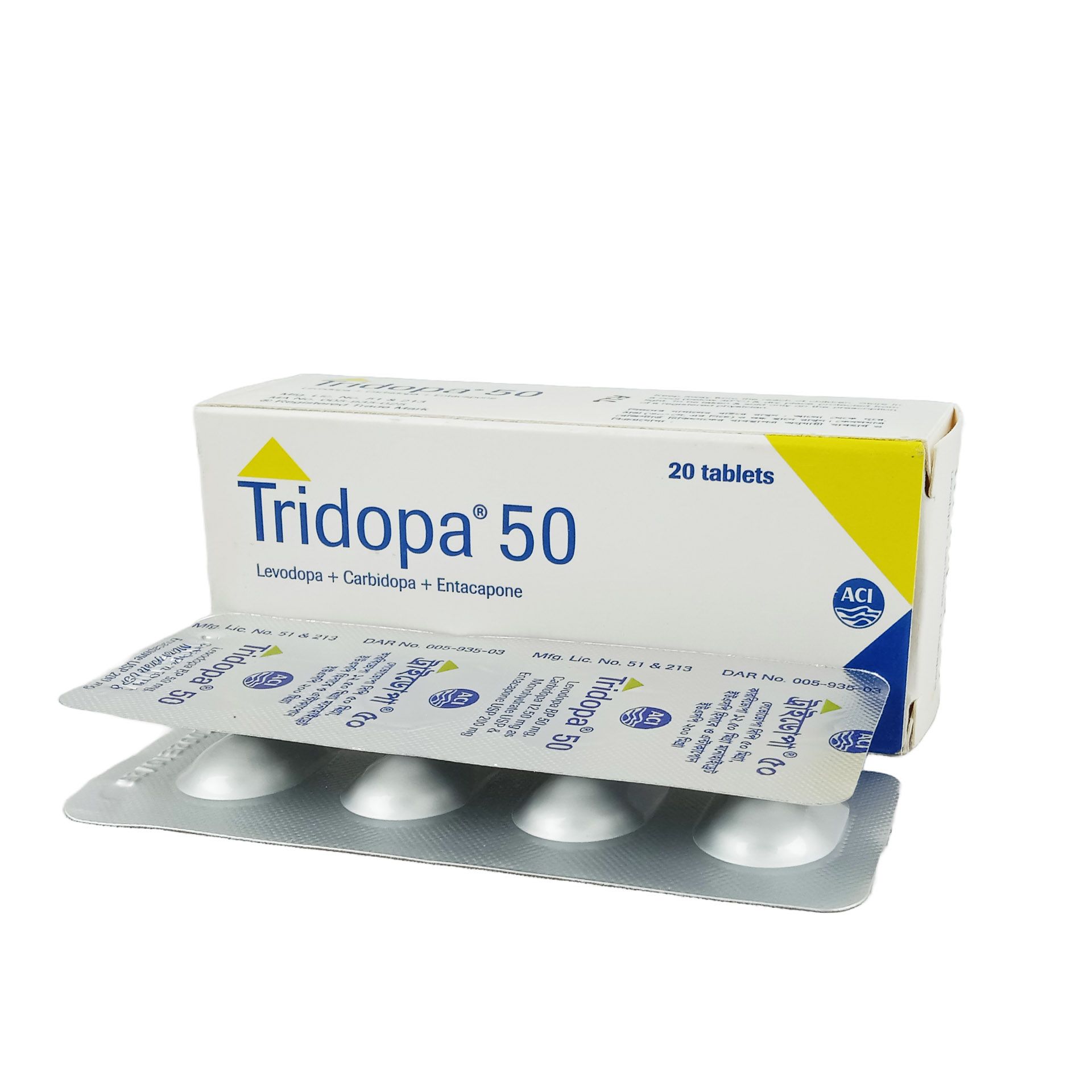 Tridopa 50mg+12.5mg+200mg Tablet
