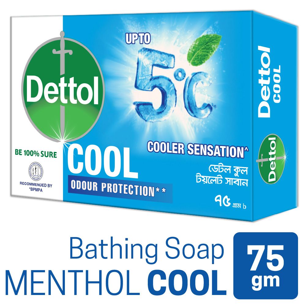 Dettol Soap Cool 75gm Bathing Bar, Soap with Crispy Menthol  