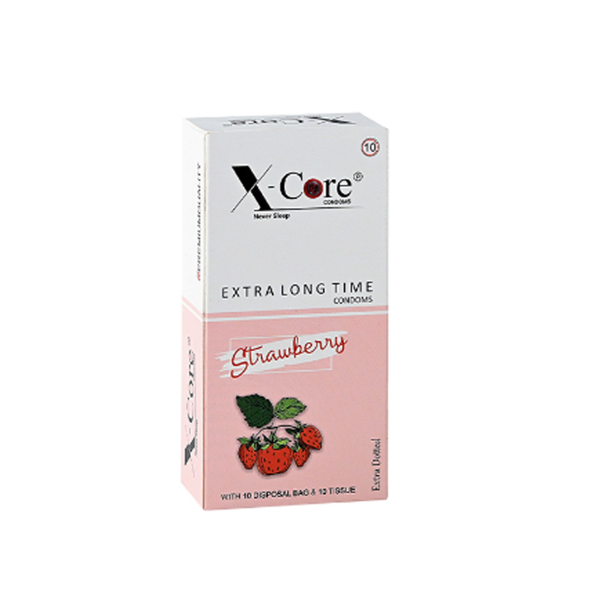 X-Core Extra Time Long Lasting Dotted Condom (Strawberry Flavoured) - 10Pcs Pack(India)  
