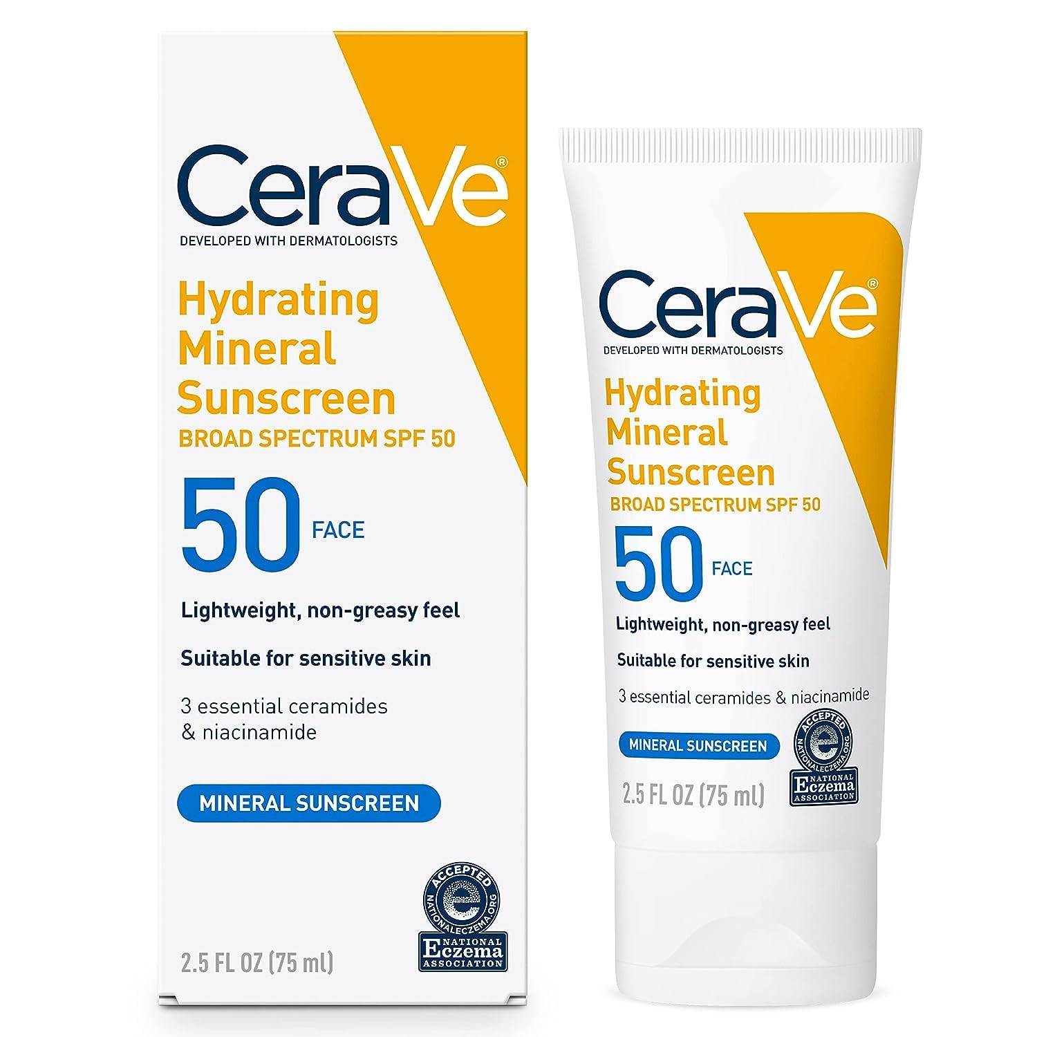 Cerave Hydrating Mineral Face Sunscreen Broad Spectrum SPF50 for ...