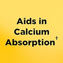 yellow background with black text reading, aids in calcium absorption