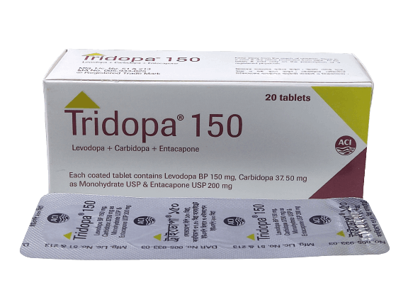 Tridopa 150mg+37.5mg+200mg Tablet