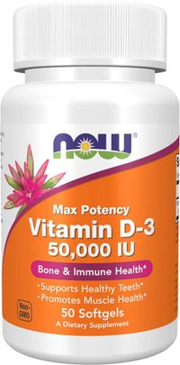 NOW Supplements, Vitamin D-3 50,000 IU, Highest Potency, Structural Support*, 50 Softgels
