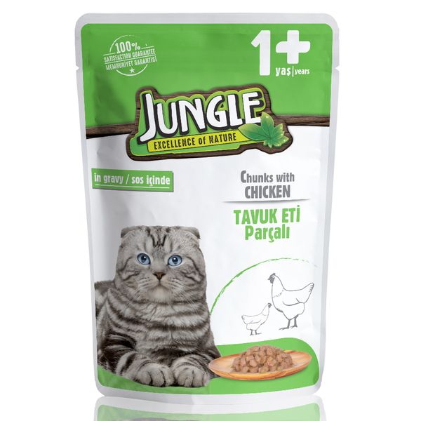 Jungle Adult Cat Food Chunks With Chicken 100g Pouch Arogga