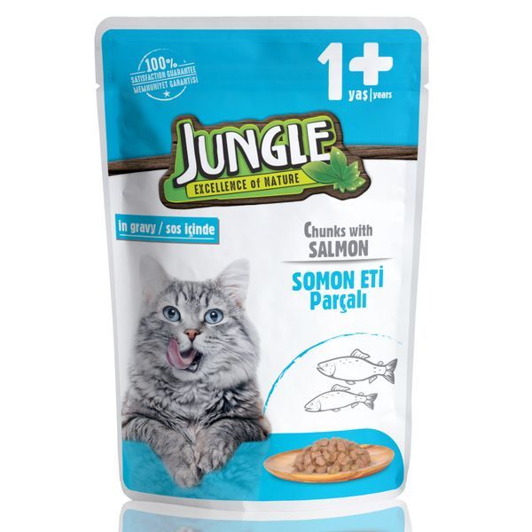 Jungle Adult Cat Food Chunks With Salmon 100g Pouch Arogga